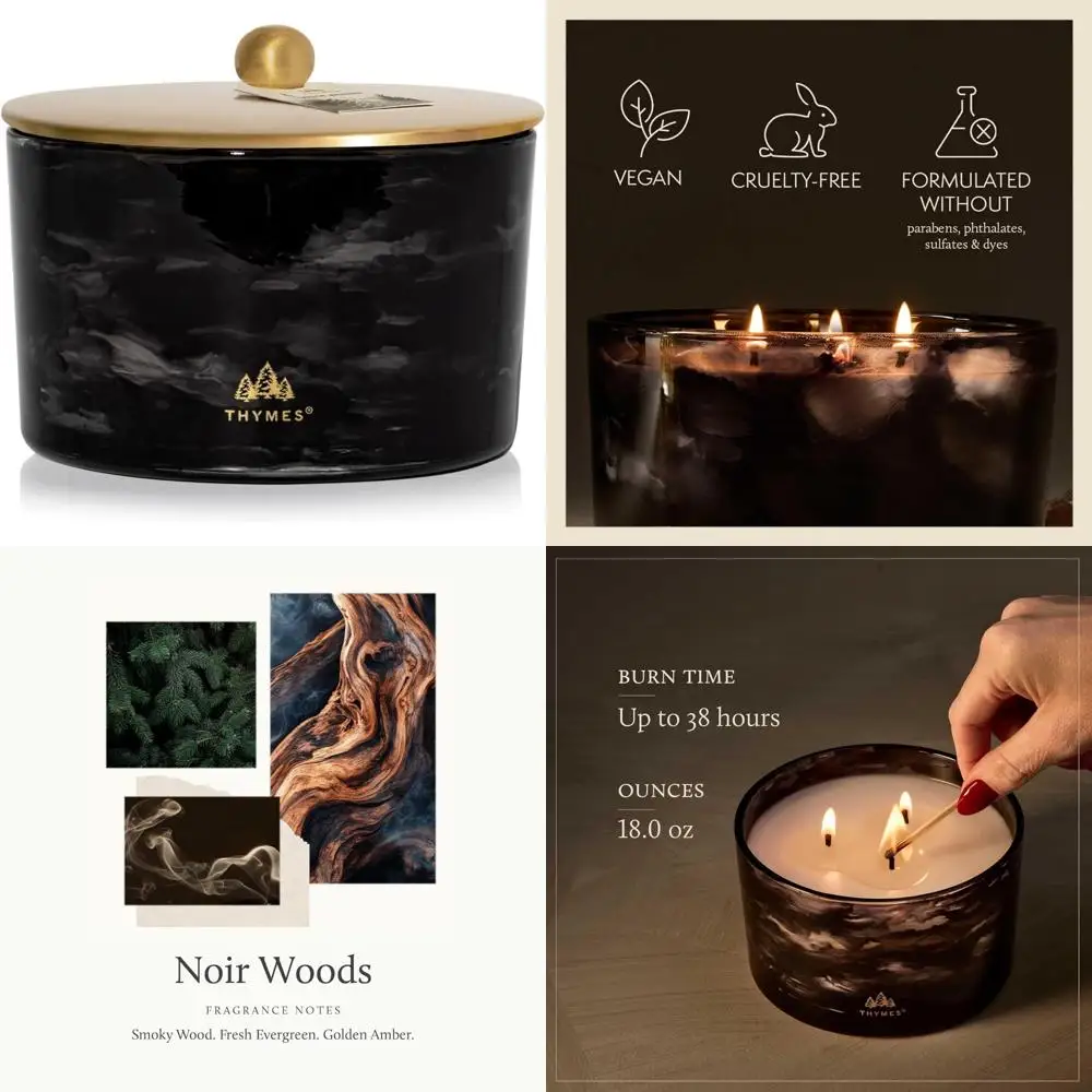 

Luxury Scented Candles for Home - Fresh Evergreen, Smoky Wood, Golden Amber Scent - Elegant Home Fragrance Decor