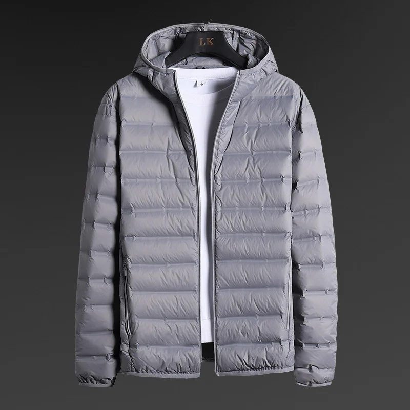 Anti-splashing Lightweight Puffer Jacket 90% White Duck 남성용 후드가 달린 물과 바람 방우 유지 워밍업 코트 5XL 6XL