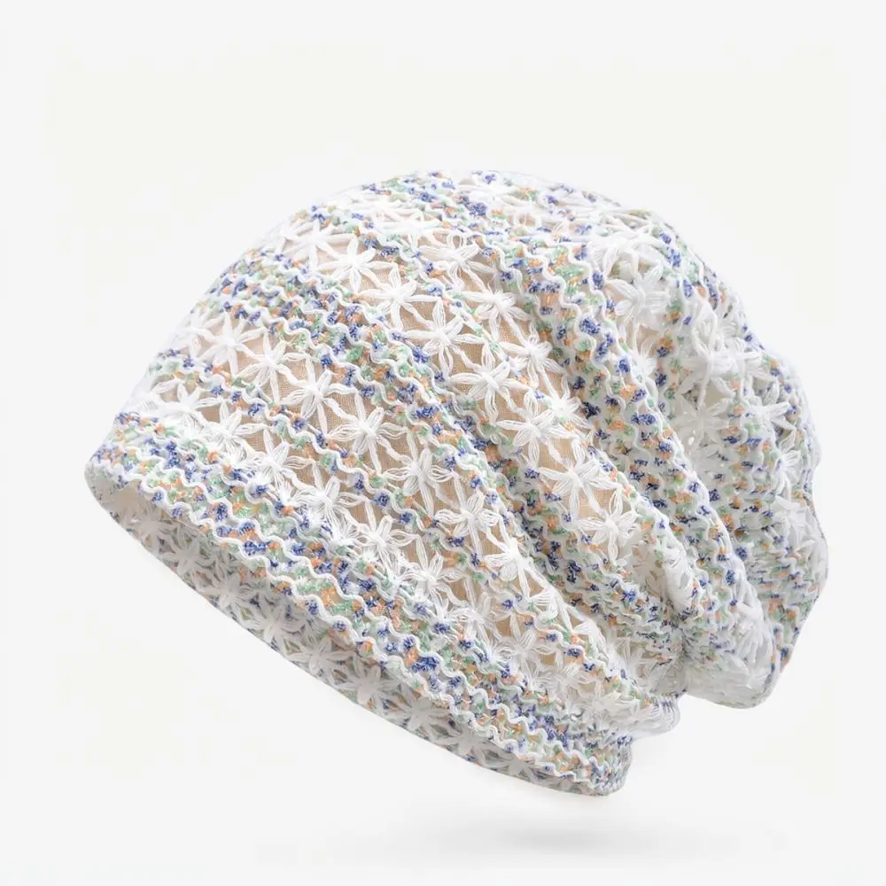 Summer Thin Lace Beanie Cap Women Breathable Mesh Hollow Bonnet Elastic Sun Protection Headwear Stylish Slouchy Casual Hat Gear - view 6
