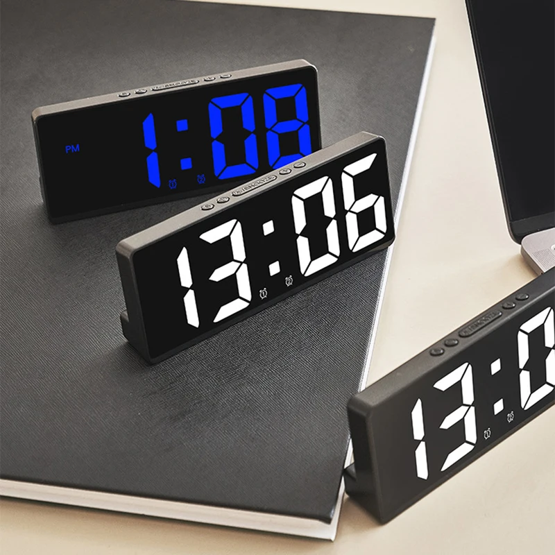 

LED Large Number Electronic Clock Digital Alarm Clock With Color Temperature Calendar Table Wall Mount Home Decor For Bedroom