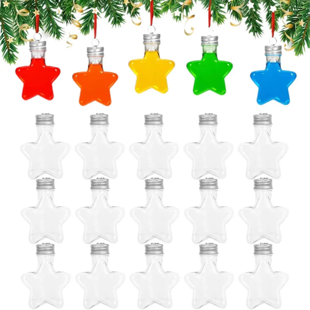 10/20 piezas de bolas de plástico transparente en forma de estrella, rellenables, de 50 ml, para decoración de árboles de Navidad, botellas de deseos para dulces y bebidas DIY