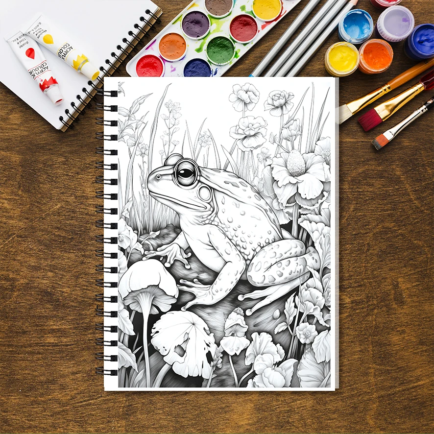 Laid Back Frog Adult Coloring Book - 8.3 x 11.2 Inch 32 Page Coloring Book - Helps Reduce Stress and Ease Emotions