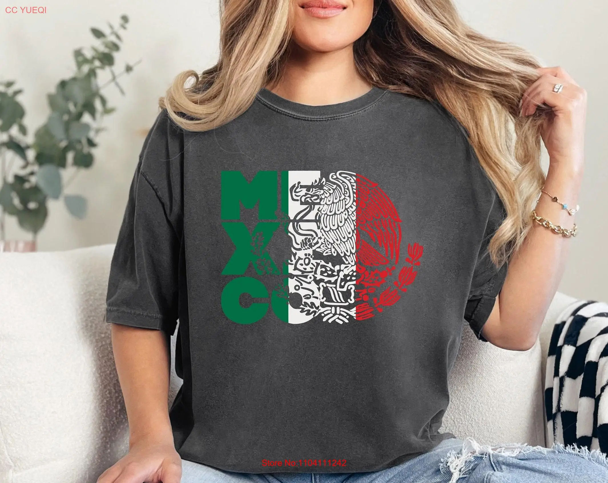 

Футболка Mexico Comfort Colors с гербом латины Eagle Independence с длинными или короткими рукавами