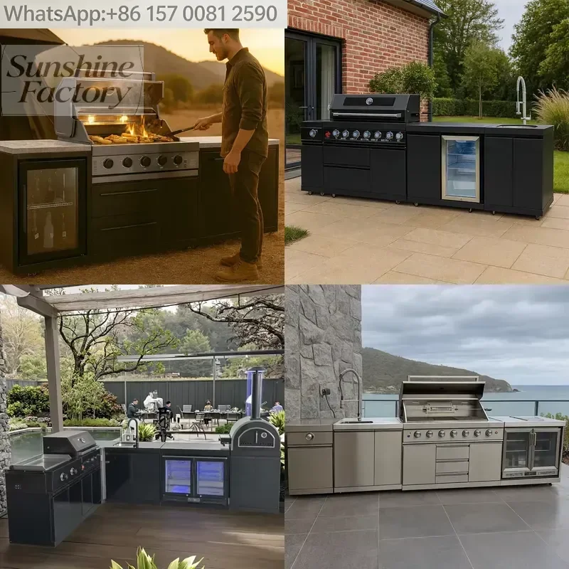 New Arrivals Customizable 304 SS Outdoor Kitchen Set Garden/camping Complete Outside Kitchen with Sink Pizza Oven & Kamado
