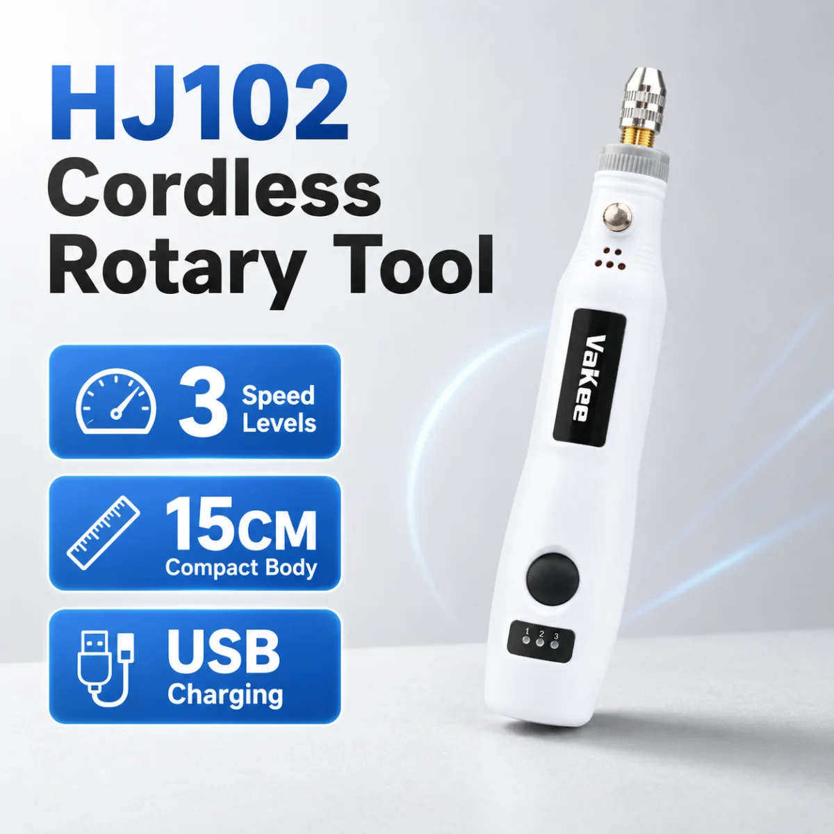 Vakee102 3.7V Rechargeable Cordless Rotary Tool 3 Adjustable Speed 5000-10000-15000RPM Mini Electric Grinder Engraving Pen Polis