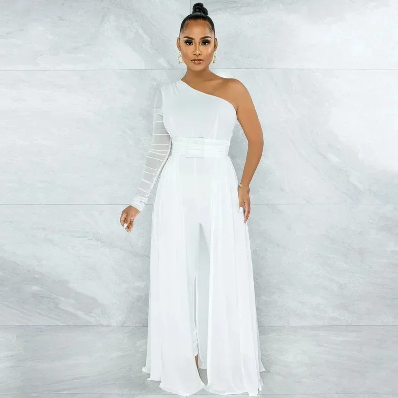 GUWU فستان نسائي بكتف واحد شبكي مرقع بنمط عالي الخصر بذلة بأكمام واحدة للحفلات والنوادي مثير #6