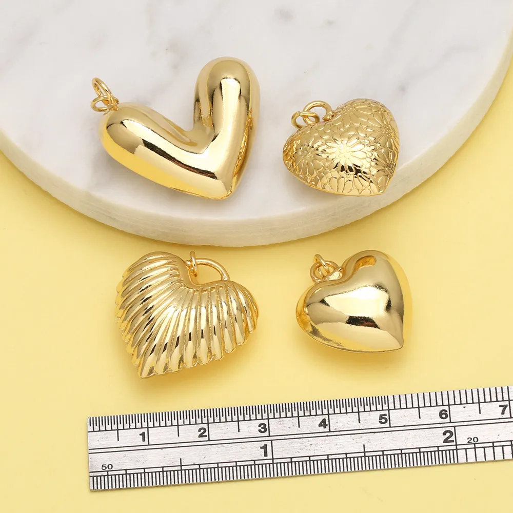 OCESRIO Fashion Polish Heart Pendant for Necklaces Copper Gold Plated Daisy Enchase Jewelry Making Component Handmade pdtb526