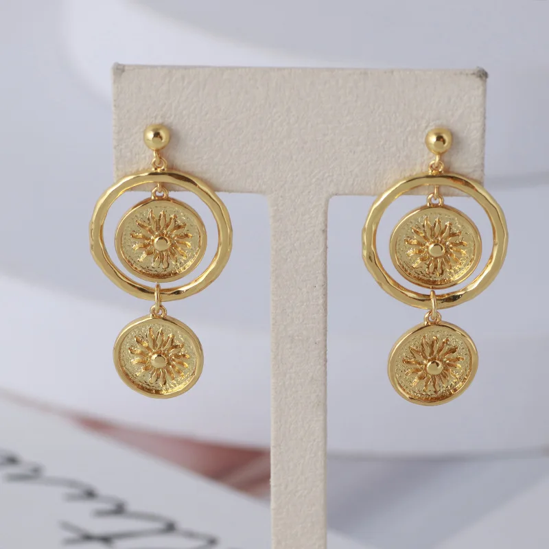 

Women coin sun pattern earrings drop bangles gold Holiday earrings jewelry