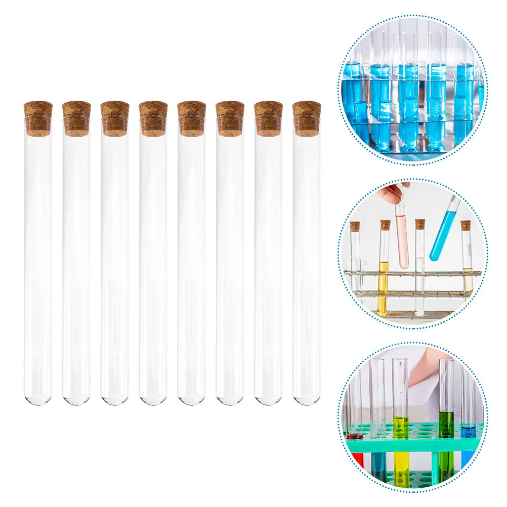 8 Pcs Test Tubes Glass Liquid Storage Containers Round Bottom Sample with Stoppers
