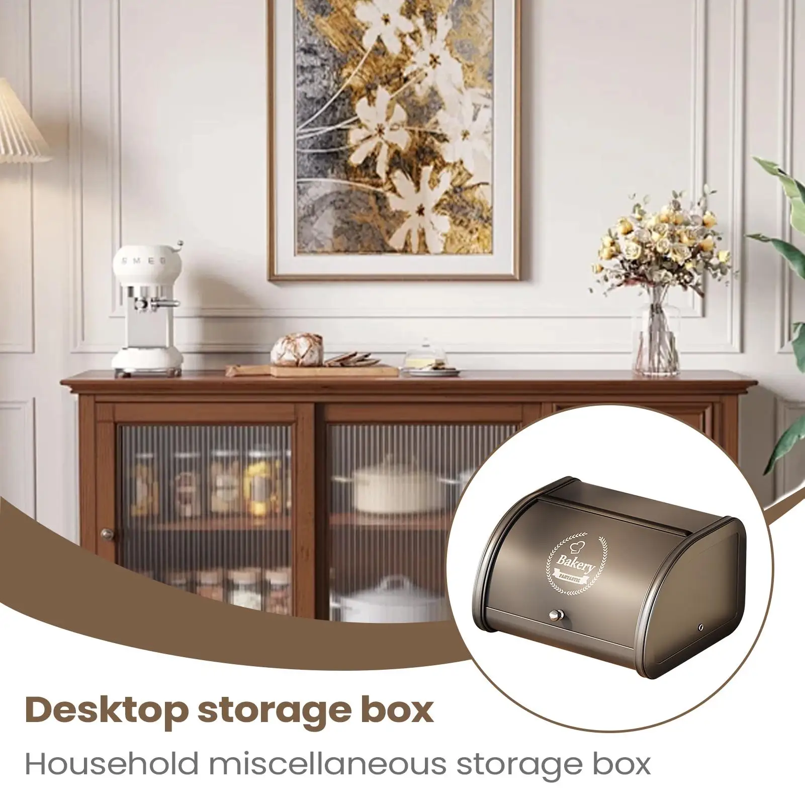 

Bread Container Roll Top Storage Keeper Small Items Organizer For Small Items Muffins Bakery Bread Kitchen Countertop Cabinet