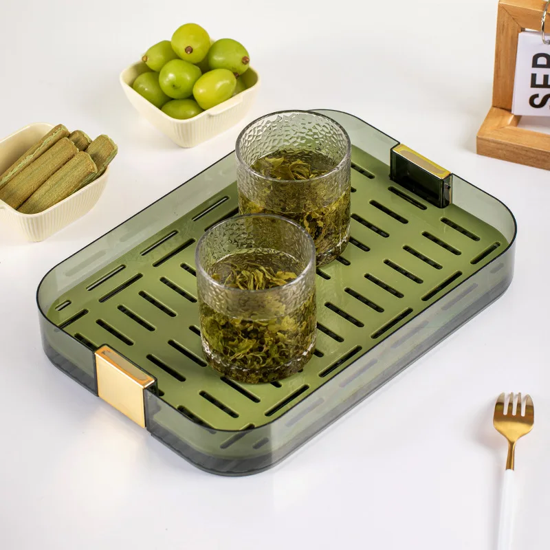 

Light Luxury Tea Tray Teacup Tray Rectangular Modern Living Room Water Storage Plastic Water Cup Draining Tray Household