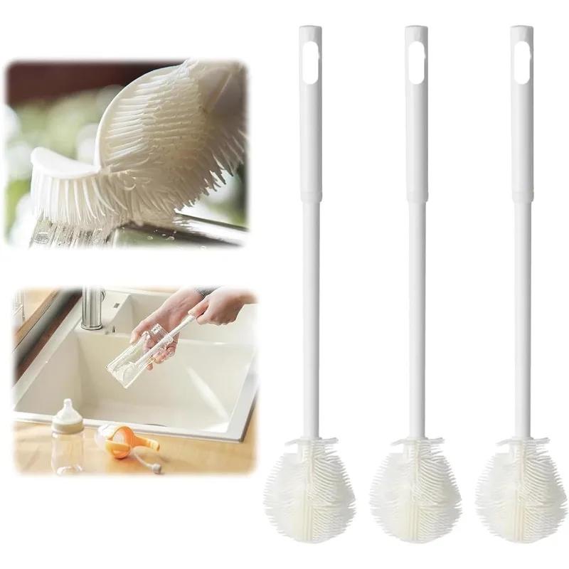1PC Long Handle Silicone Bottle & Cup Brush, Foldable Flexible 360° Head, Reusable Dish, for Narrow Neck Flask Thermos