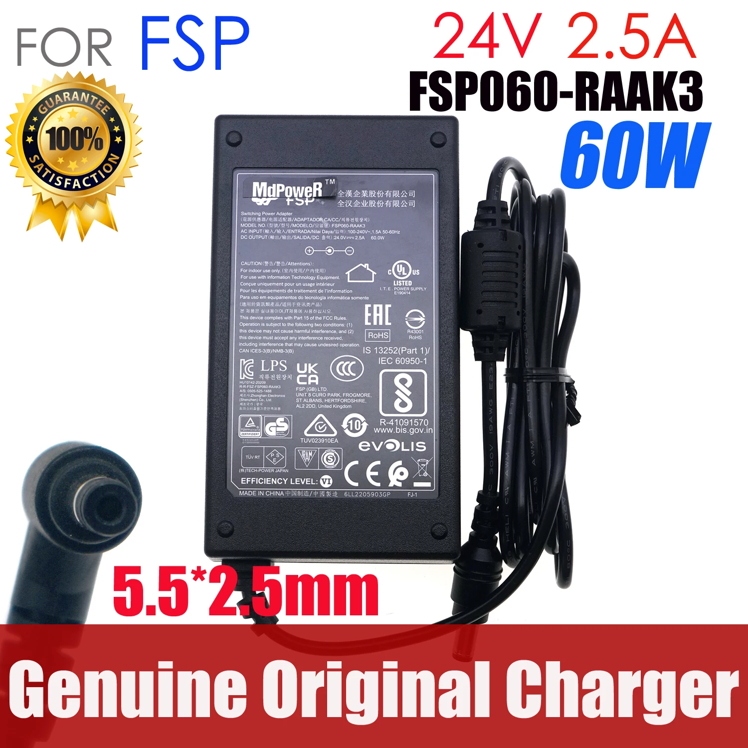

Genuine FSP Group Inc. AC Adapter Charger 24V 2.5A 60W FSP060-DBAB2 FSP060-DAAN2 FSP060-RAAK3 FSP060-RTAAN2 Printer Power Supply