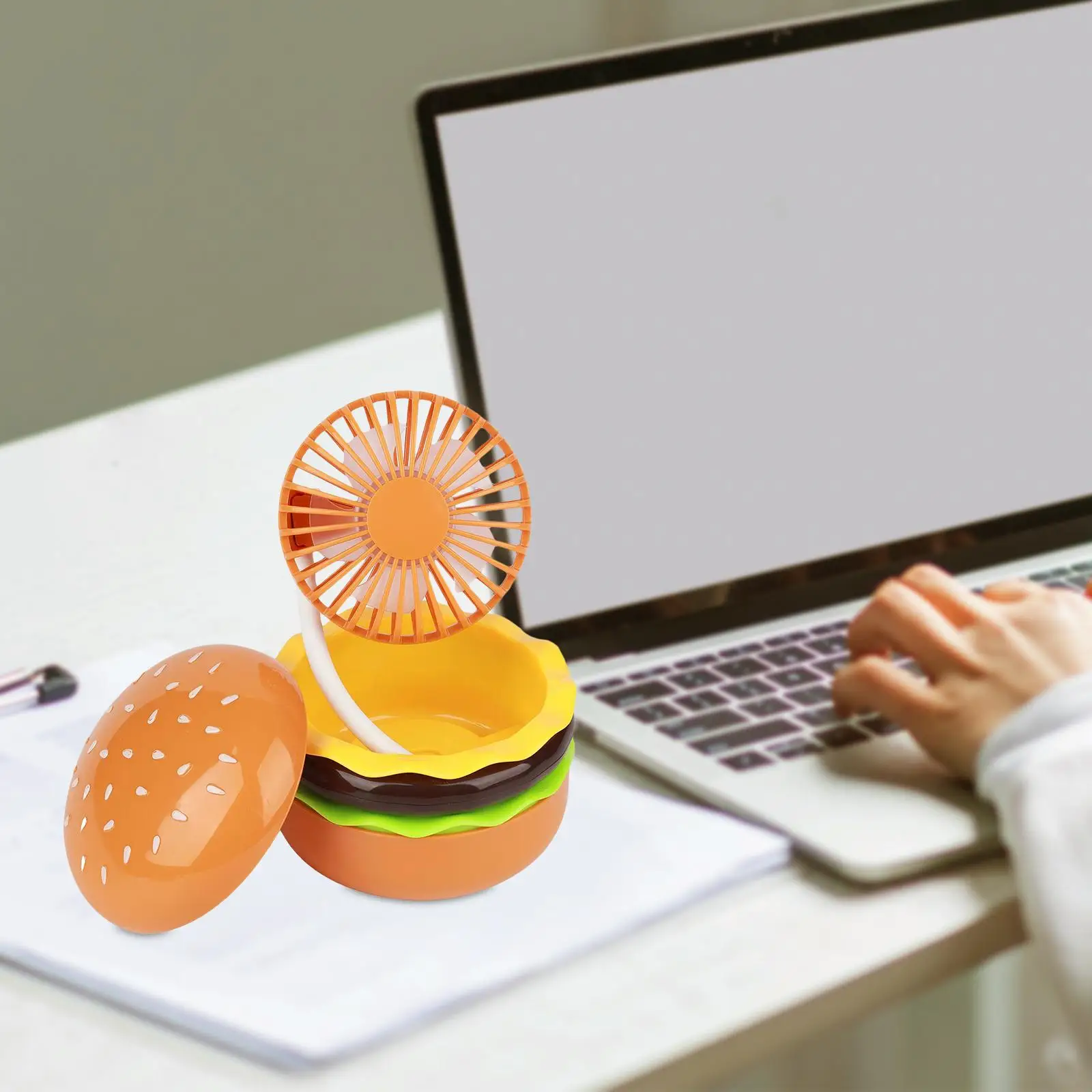 Burger Shaped Mini Fan Kids Outdoor Hand Fan Toy Eyelash Fan Children Pocket Fan USB Desk Fan for Dorm Office Kids
