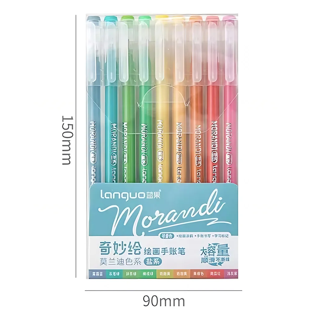 9Pcs Morandi Gel Pen Set 0.6mm Fine Tip Quick-Dry Aesthetic Pastel Colors for Manga Anime Sketching Drawing Graffiti Stationery