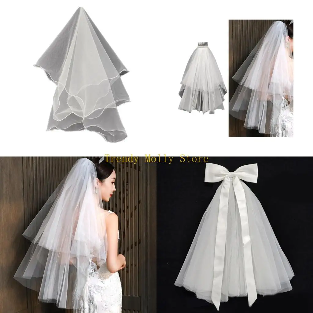 

N5KB Многослойная фата с бантом/цветочной отделкой, тюль, свадебная фата на Хэллоуин для невесты