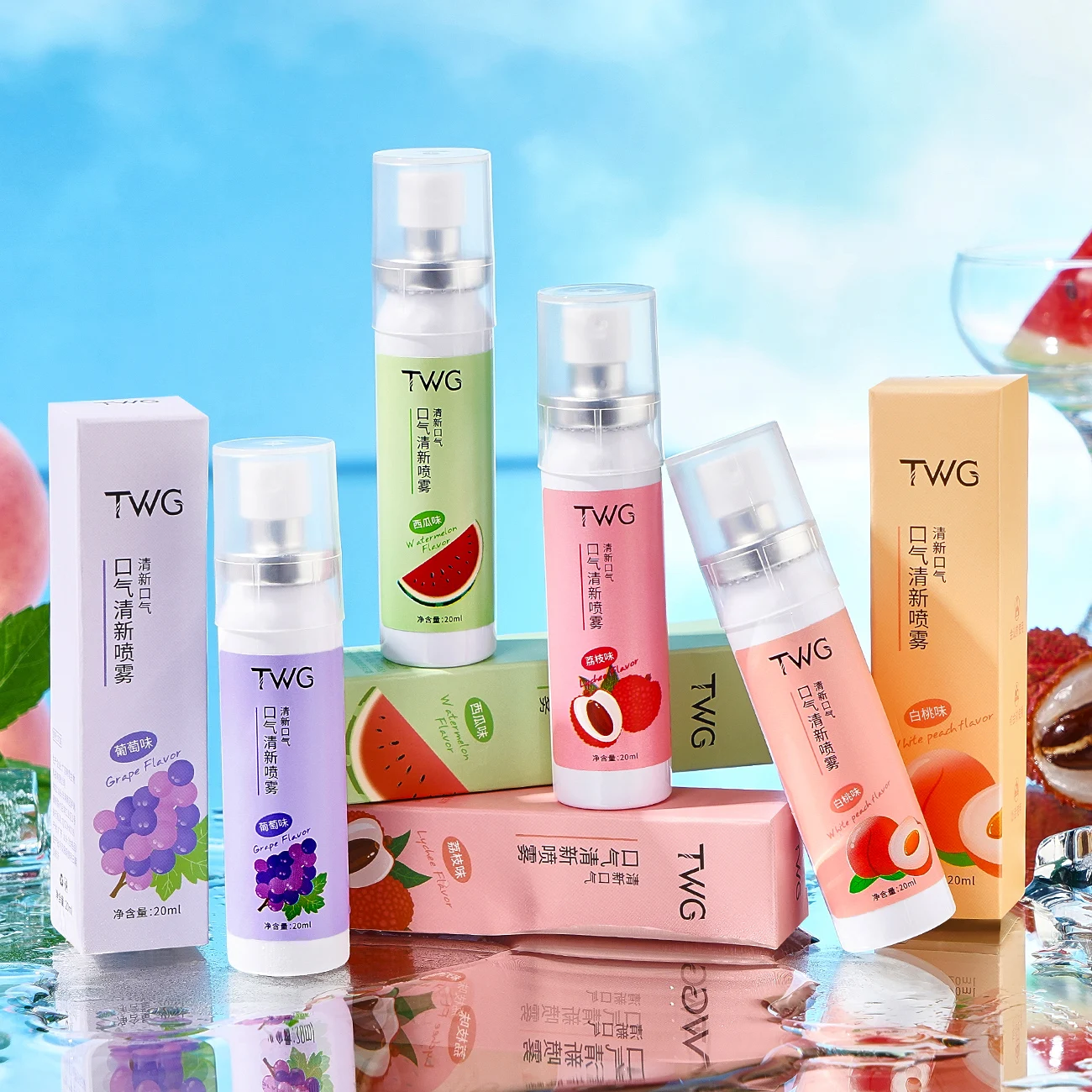 

4pcs Fresh mouth spray with fruit flavor, lasting fresh, portable breath spray, lasting fresh fruit flavor, no irritation