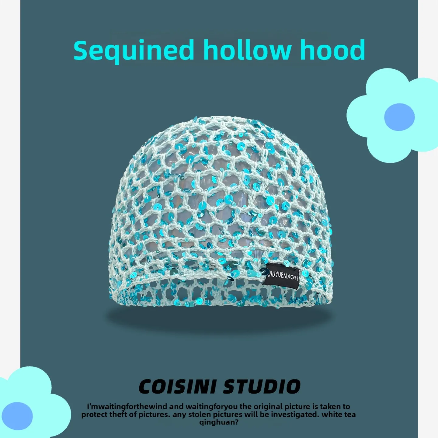 2025 New Japanese Cute Hollow Sequined Mesh Beanie Cap Women's Summer Sequined Woven Bucket Hat Small Pullover Hat
