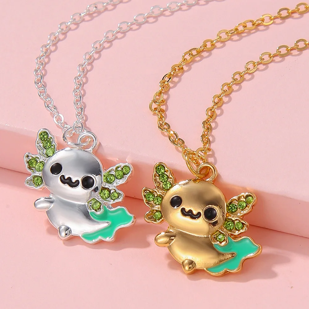 

cute gold necklace Salamander Pendant Necklace For Girls Crystal Newt Necklaces Animal Jewelry