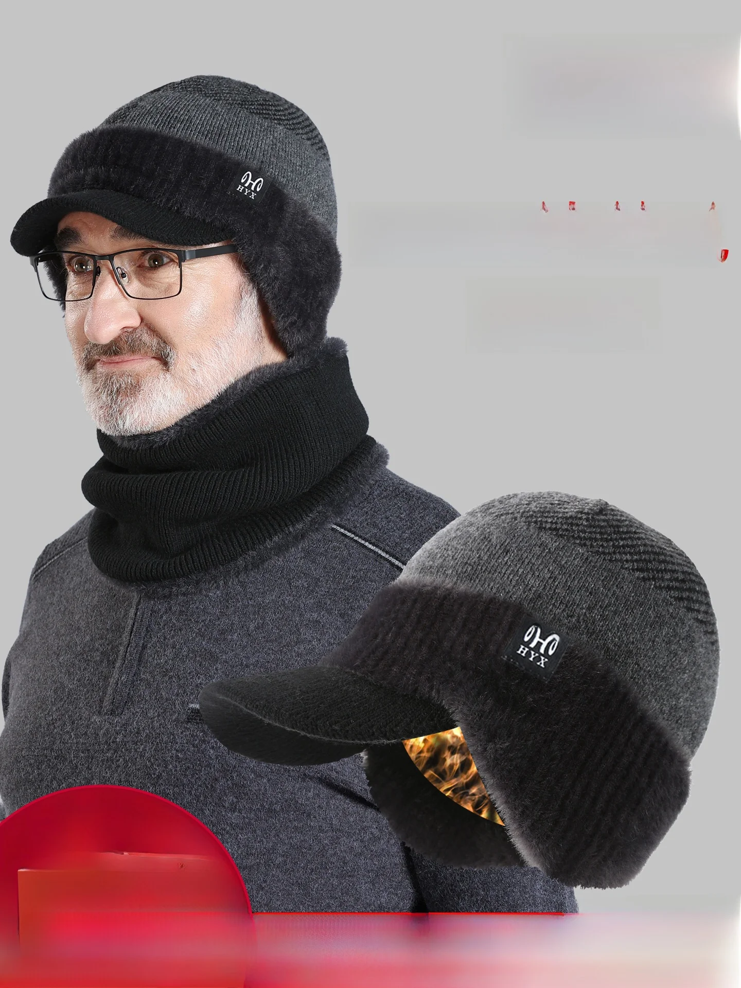 厚みのある純毛ニット帽子冬暖かい耳保護メンズカジュアルスタイル折りたたみ可能なカフニットキャップ中高年向け