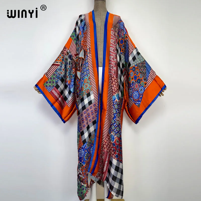 

Africa WINYI bikini sweet lady pink beach cover up Cardigan stitch Cocktail sexy Boho Maxi Holiday long Sleeve KIMONO kaftan