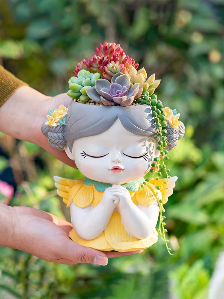 20cm/ 7.8inch Fairy Planter for Succulents Air Plants Resin Cute Girl Flower Pot Decorative Figurines Garden Home Tabletop Decor