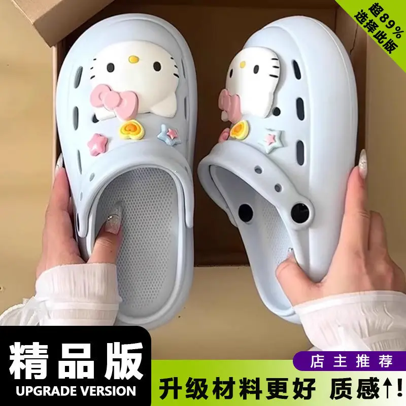 Y2K Coquette 3D Hello Kitty Platform Clogs Women Thick Eva Sole Adjustable Strap Cute Cartoon Summer Beach Casual Slip On Shoes view 5