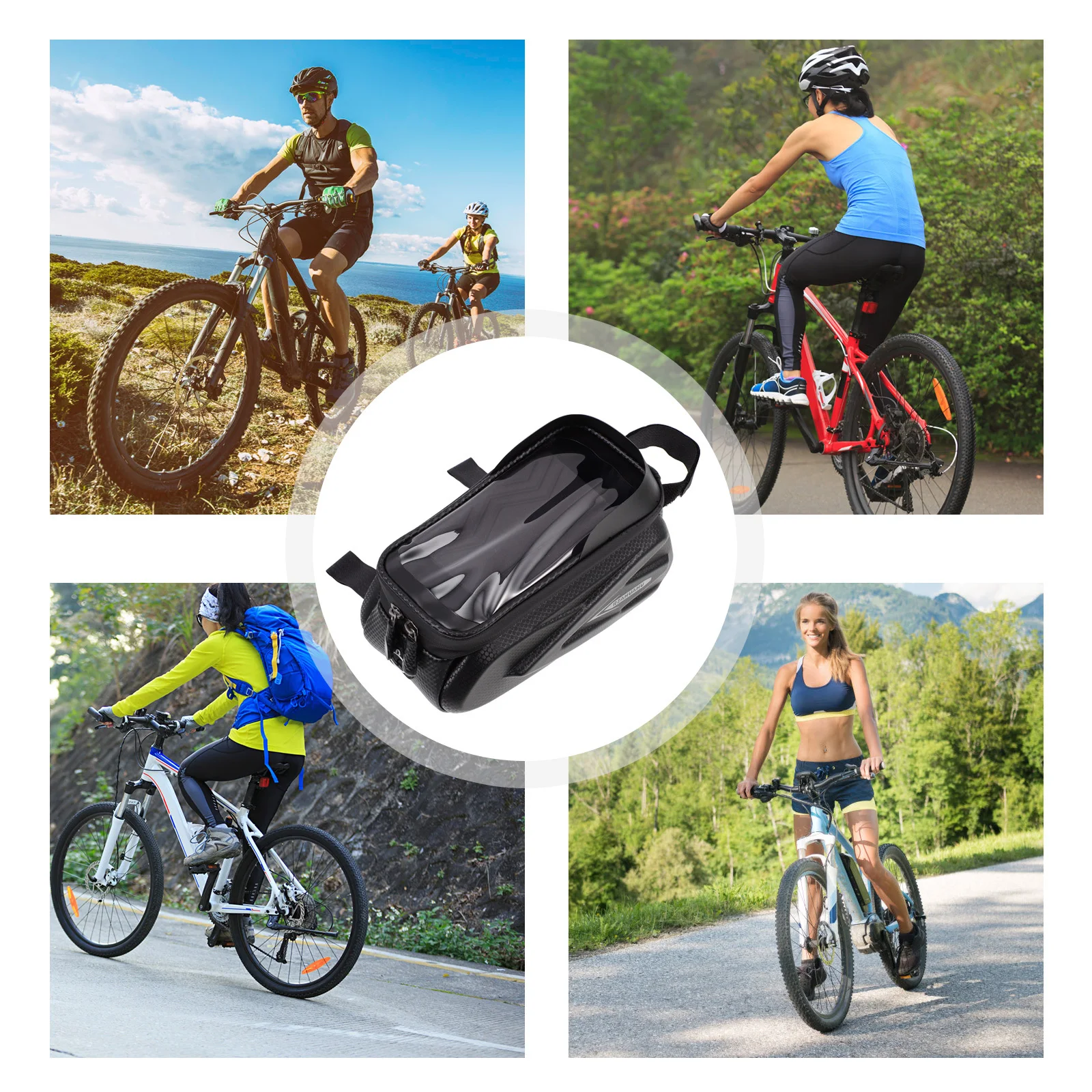 

Bicycle Phone Bag Transparent Touchscreen Cover Bike Handlebar Bag for Mobile Cycling Front Frame Pouch Anti-Shock
