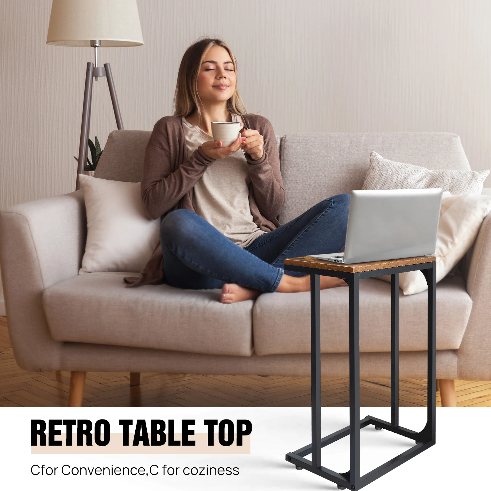 BRIEFNESS C-Shape Side Table Snack Table Bedside Table Sofa End Side Table Laptop Table Living Room Desk C-shaped workbench