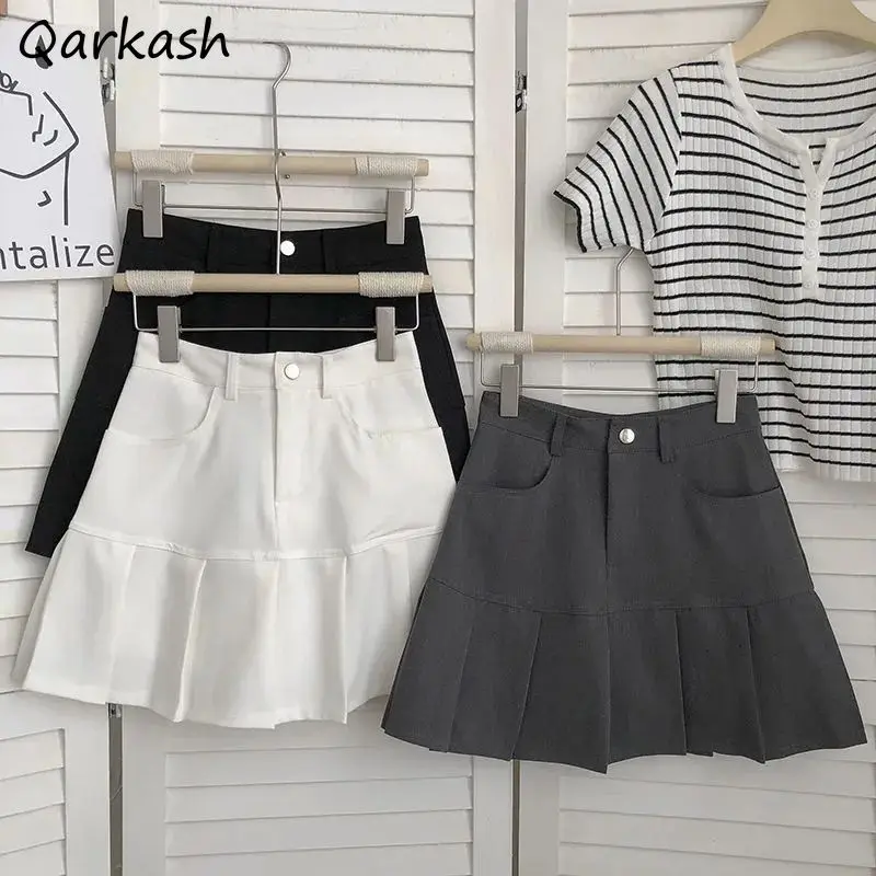 

Mini Pleated Skirts Women Kawaii Solid Streetwear Summer Preppy Style Casual Aesthetic Basic Faldas High Waisted Ulzzang Popular