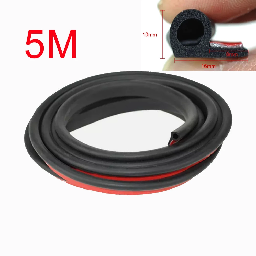 5M P-Shaped Universal Car Door Seal Rubber Strip Insulation Noise Reduction Hood Trunk Sealing Auto Accessories