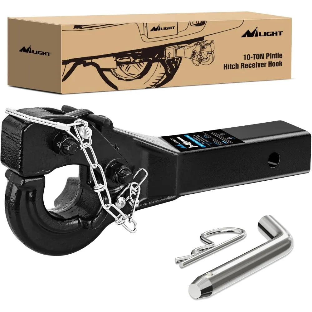 

Heavy-Duty Pintle Hitch for 2-Inch Receiver, 10-Ton Capacity, Fits 2-1/2 Inch Lunette Ring, Black Finish