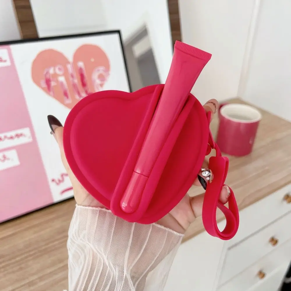 Silicone Heart Pouch Aesthetic Lipstick Holder Compact Earphone Case Mini Coin Bag Portable Travel Storage Organizer