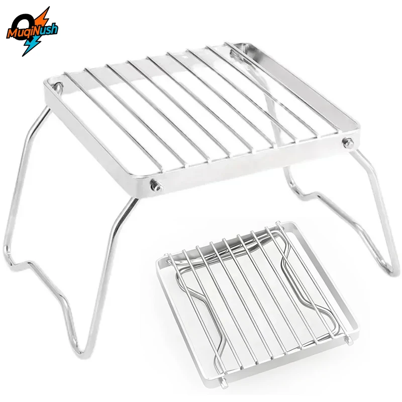 

MuqiNush Foldable Stainless Steel Shelf Camping Campfire Heavy Duty Firepit Portable Charcoal Grill for Outdoor Cooking Hiking