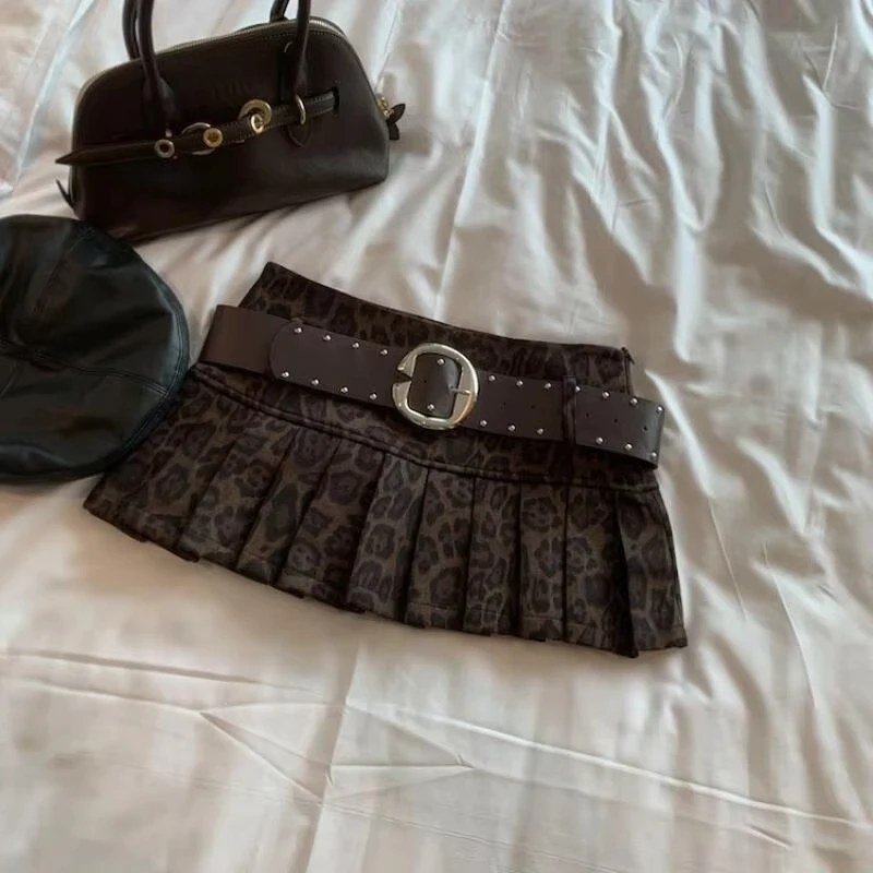 Falda Corta Estilo Y2K para Mujer, Estampado de Leopardo, Cintura Alta, Corte en A, Plisada, Estilo Retro Americano, Mini Falda Sexy para Chicas, Ropa Urbana
