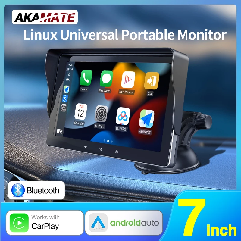 

AKAMATE Car Radio Portable Monitor CarPlay Android Auto Multimedia Player Screen Bluetooth AUX 7inch Linux Universal 2Din