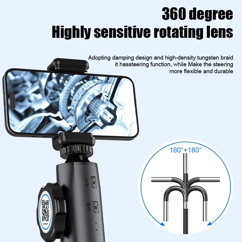 3.9MM / 6MM Turning rotary Endoscope for Cars 180° Steering Industrial Borescope Endoscopic Inspection Camera iPhone Android PC