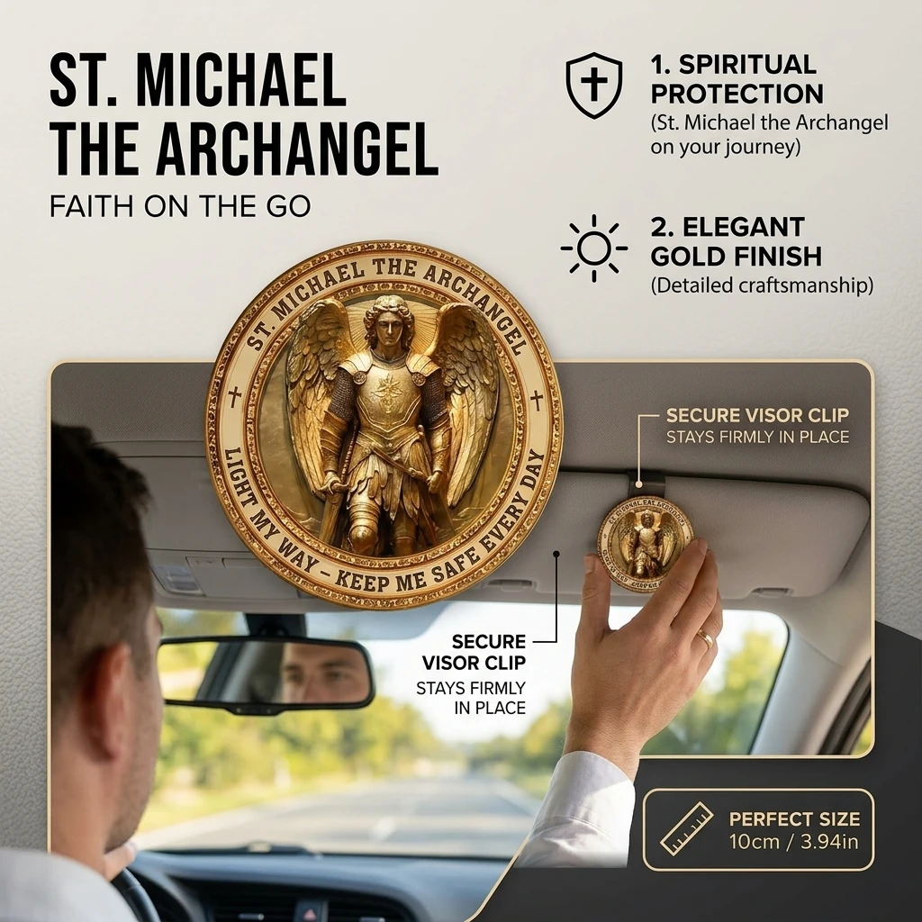 Archangel Michael Heaven's Guardian-Car Visor Clip Religious Protection for Driver, Clip-on Medal Car Interior Decoration