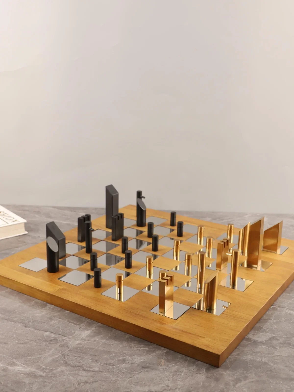Modern simple wood metal chessboard desktop decorative ornaments