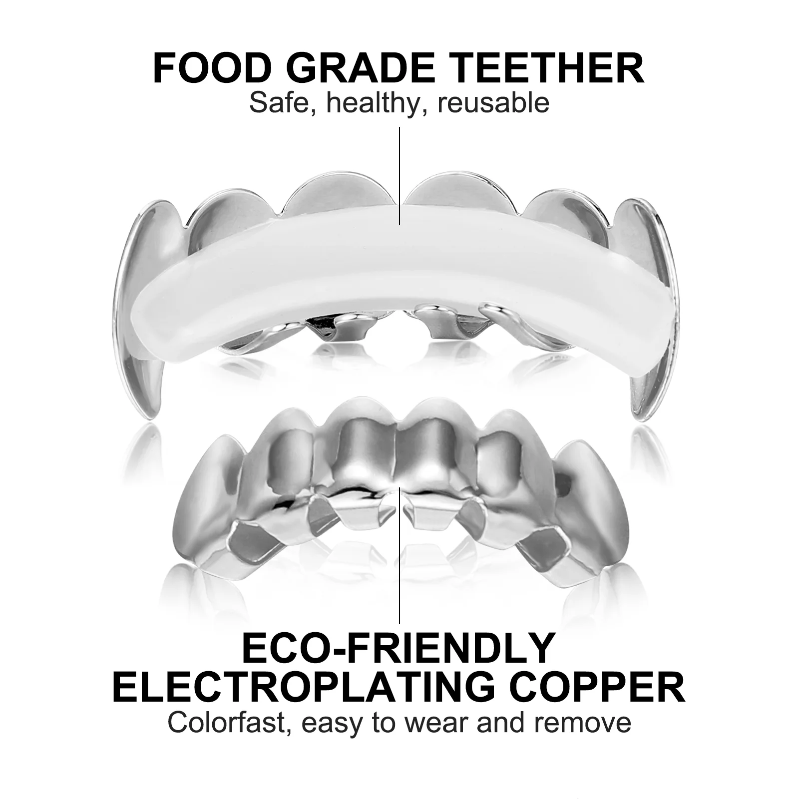 Parrillas de dientes, joyería, grillete Dental, diente falso dorado para hombre europeo y americano brillante