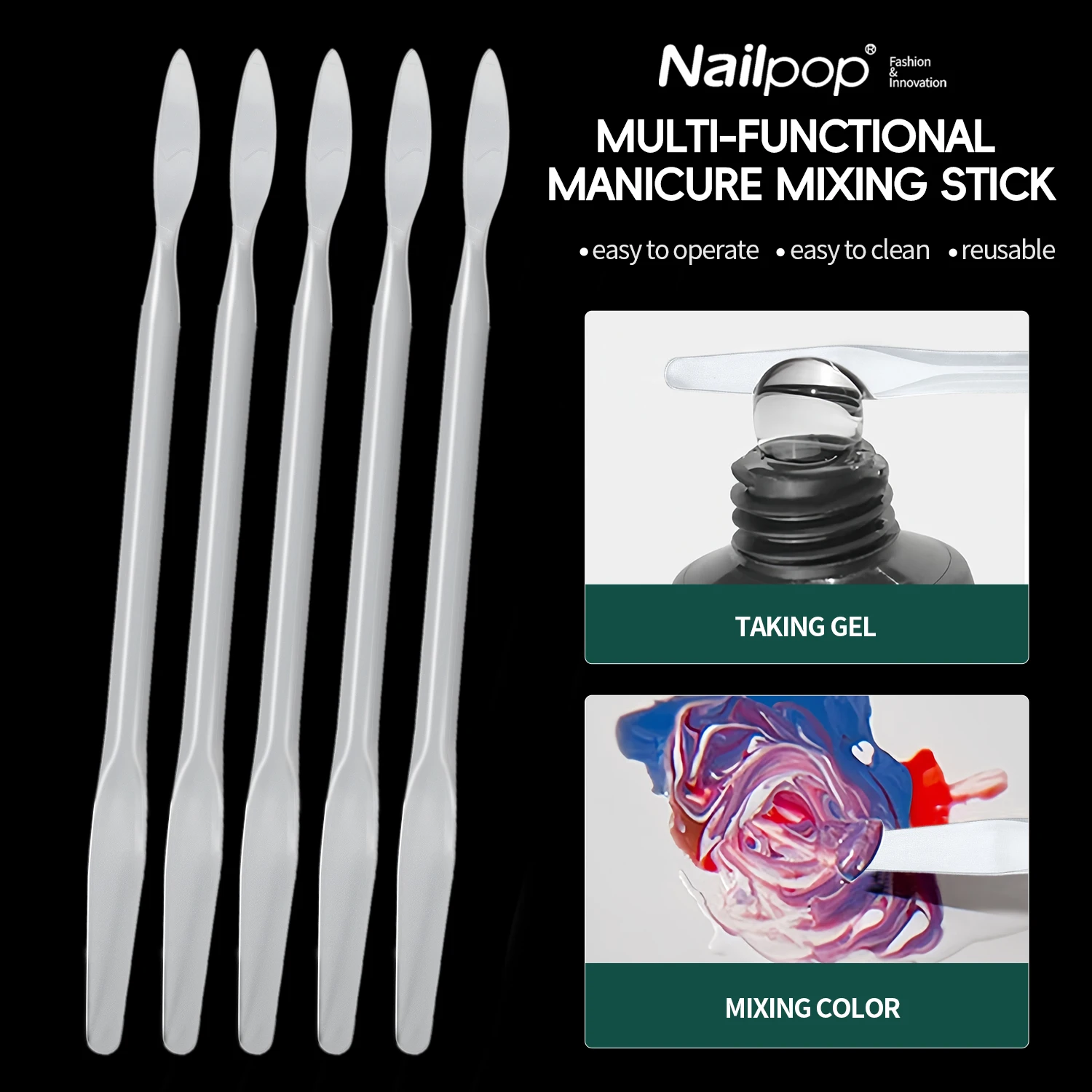 Nailpop Spazzola per unghie a doppia testa Strumento per mescolare la polvere glitterata Gel per unghie trasparente adatto per unghie fai da te per il salone di casa