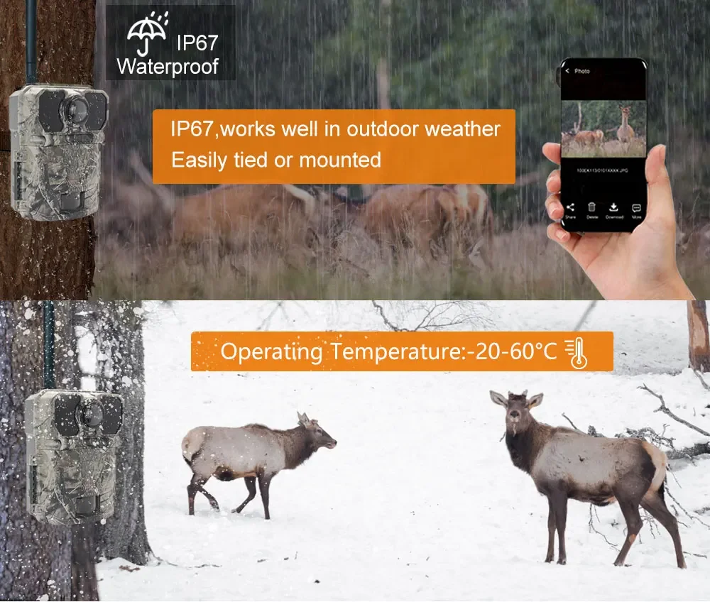 4G Hunting Trail Camera 30MP/1080P Wireless Wild Cam KG895 Cellular Photo Transmission Outdoor Surveillance