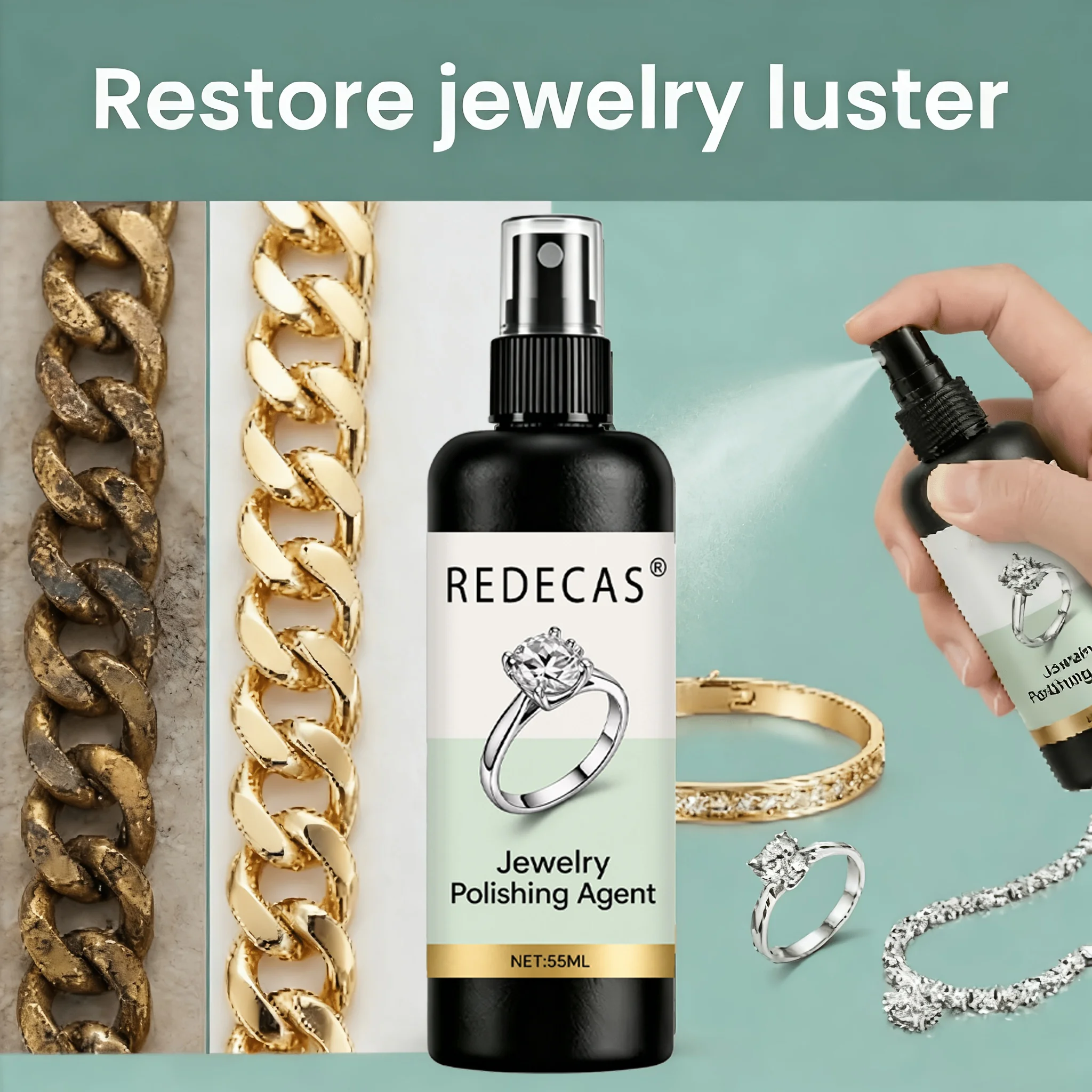 Verbessertes Schmuck-Polierspray: Schnelle Oxidations- und Anlauffleckenentfernung, stellt den Glanz wieder her, sanfter Farbschutz, keine Beschädigung des Schmucks – Detail 5