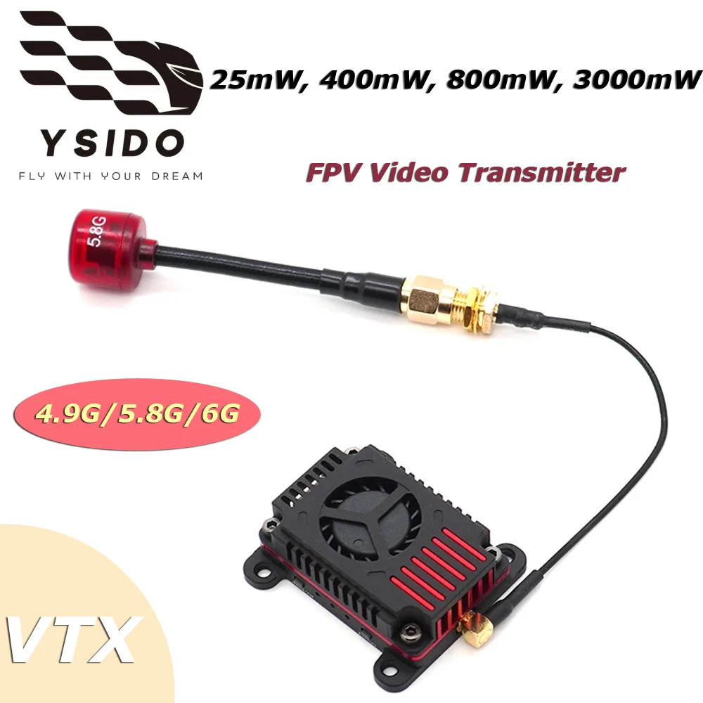 

YSIDO 5.8G 3W VTX 4.9G-6G High Power 72CH VTX Video Transmitter with CNC Shell Cooling System for RC Drone Quadcopter DIY Parts