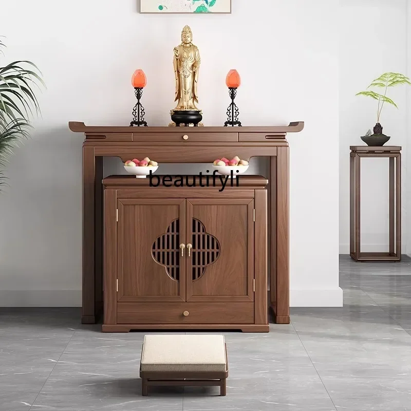 

V Cabinet with drawer cover Solid wood Chinese gongtai Buddhist cabinet Household Buddhist hall Temple niche incense case
