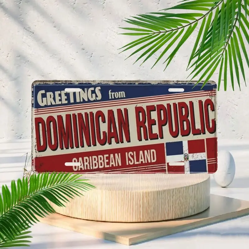 Placas de matrícula vintage "Saludos de la República Dominicana", elementos de la Isla Caribe, decoración de pared, hogar/bar/café/garaje