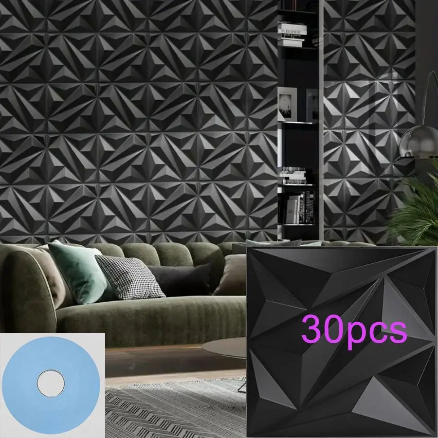 

Diamond Design Decorated 3D Wallpanel, 30Cmx30Cm Matte White/Black, DIY Home Decoration Wallboard