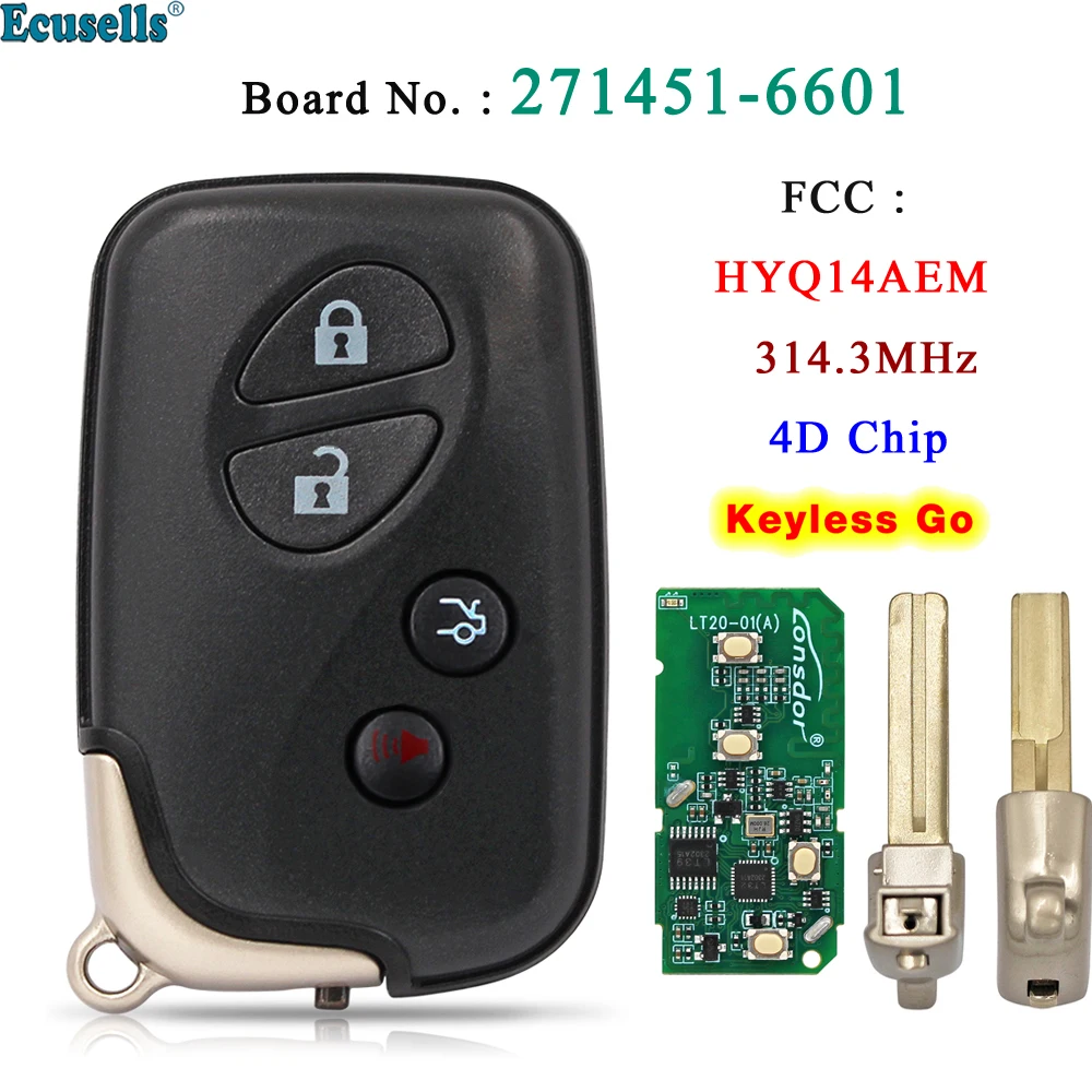 

3+1 Button Smart Keyless Go Remote Key Fob for Lexus SUV LX570 2008-2016 FCC ID: HYQ14AEM Board 271451-6601 89904-60A00