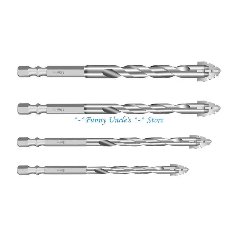 

E7CD 4Pcs High Performances Eccentric Drill Bits for Masonry Glass and Cut with Tips and 1/4" Shank Design