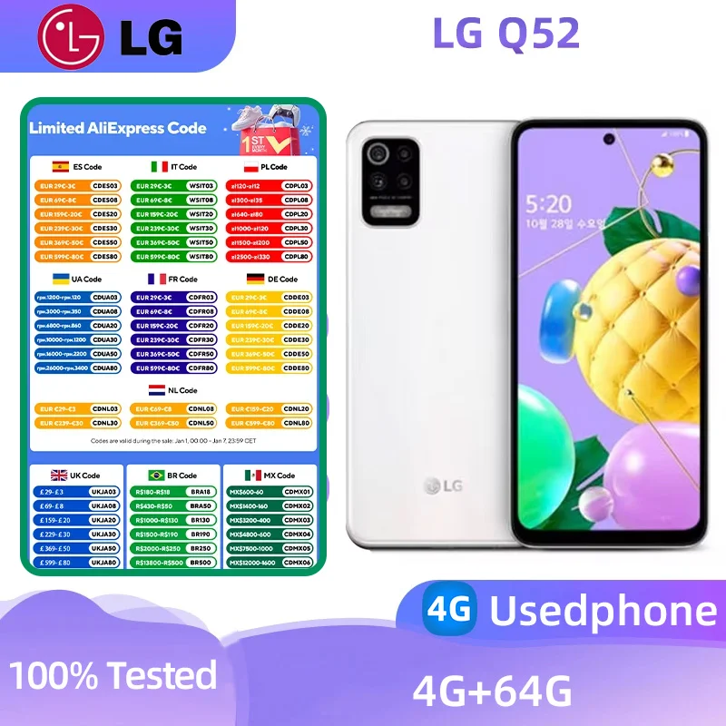 LG Q52 4G SmartPhone CPU MediaTek Helio P35 MT6765  6.6inch  4000mAh  48MP Cameras Android Used Phone